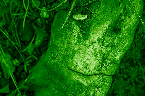 Smirking Battered Rock Face (Green Shade Photo)