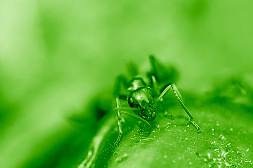 Snarling Carpenter Ant Guarding Sugary Treat (Green Shade Photo)