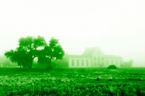 State Penitentiary Glowing Among Fog (Green Shade Photo)