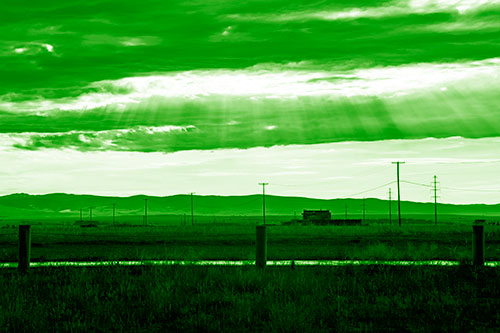 Sunlight Bursts Powerline Horizon After Rainstorm (Green Shade Photo)