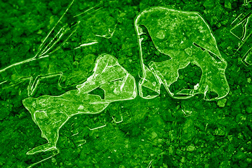 Translucent Frozen Big Eyed Alien Ice Bubble Figure Atop River (Green Shade Photo)