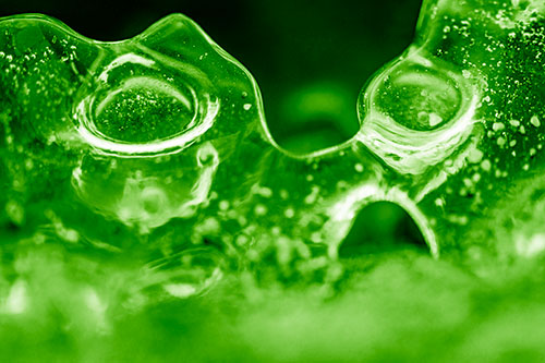 Vertical Bubble Eyed Screaming Ice Face Along Frozen River (Green Shade Photo)