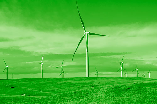 Wind Turbine Cluster Scattered Across Land (Green Shade Photo)