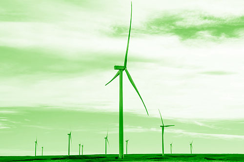 Wind Turbine Cluster Standing Tall Among Horizon (Green Shade)