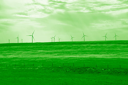 Wind Turbines Scattered Along The Prairie Horizon (Green Shade Photo)