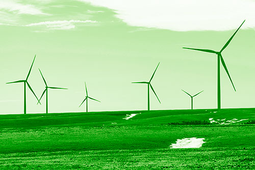 Wind Turbines Scattered Around Melting Snow Patches (Green Shade Photo)