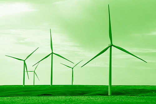 Wind Turbines Standing Tall On Green Pasture (Green Shade Photo)