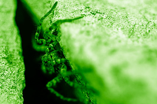 Wolf Spider Peeking Out Rock Crevice (Green Shade)
