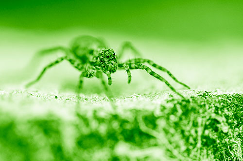 Wolf Spider Standing Along Rock Edge (Green Shade)