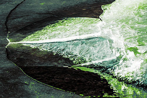 Abstract Ice Sculpture Forms Atop Frozen River (Green Tint Photo)