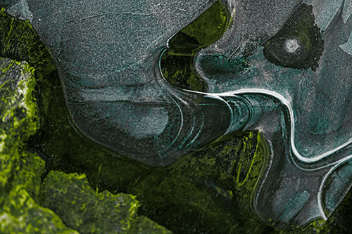 Angry Fuming Frozen River Ice Face (Green Tint Photo)