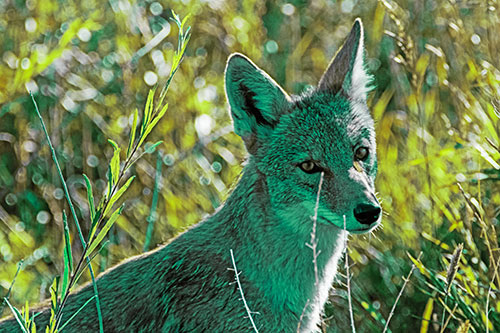 Bashful Coyote Spots Human (Green Tint)