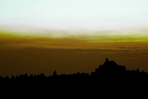 Blood Cloud Sunrise Behind Mountain Range Silhouette (Green Tint Photo)