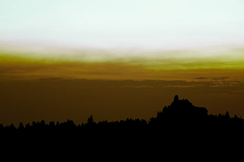 Blood Cloud Sunrise Behind Mountain Range Silhouette (Green Tint)