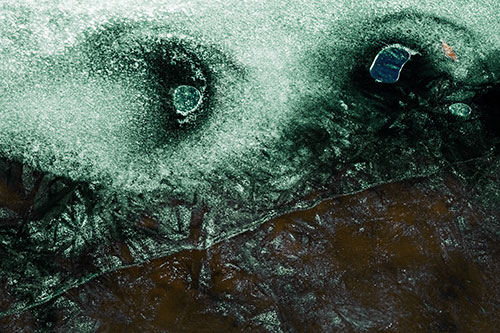 Bubble Eyed Smirk Cracking River Ice Face (Green Tint Photo)