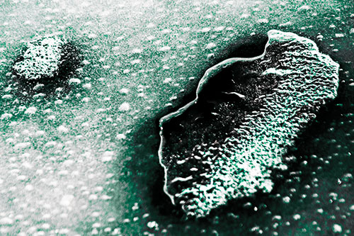 Bubble Head Face Peeking Through Ice (Green Tint Photo)