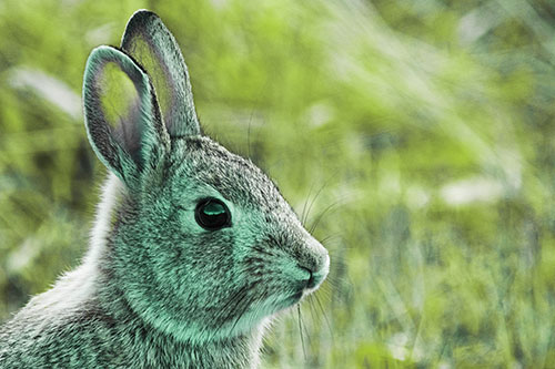 Curious Bunny Rabbit Looking Sideways (Green Tint Photo)