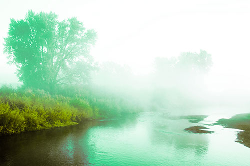 Dense Fog Blankets Distant River Bend (Green Tint Photo)