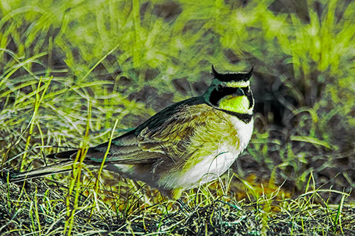 Eye Contact With A Horned Lark (Green Tint Photo)