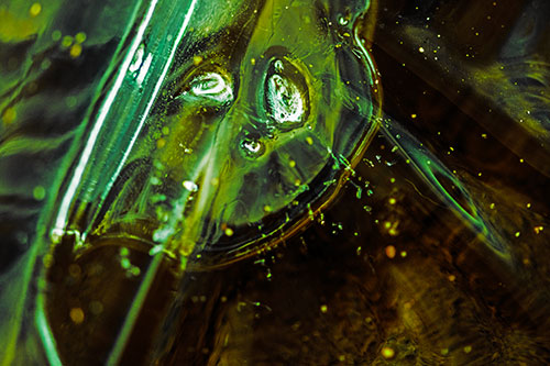 Frozen Unhappy Frowning Distorted River Ice Face (Green Tint)