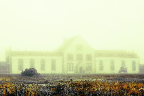 Heavy Fog Consumes State Penitentiary (Green Tint Photo)