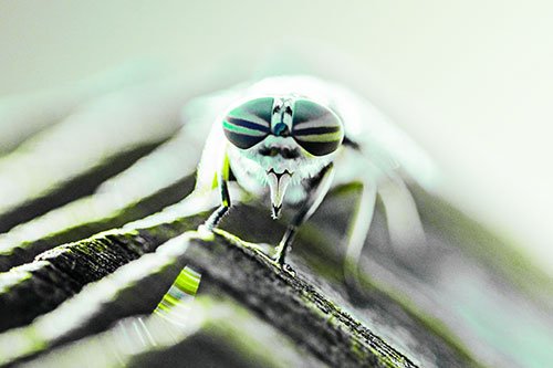 Horse Fly Perched Along Sloping Wood (Green Tint)