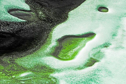 Joyful Ice Face Frozen Atop River (Green Tint)