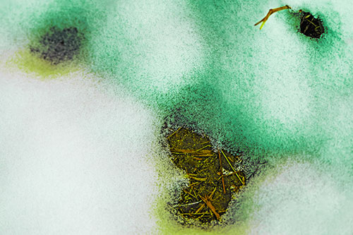Joyful Soil Face Appears Beneath Melting Snow (Green Tint Photo)
