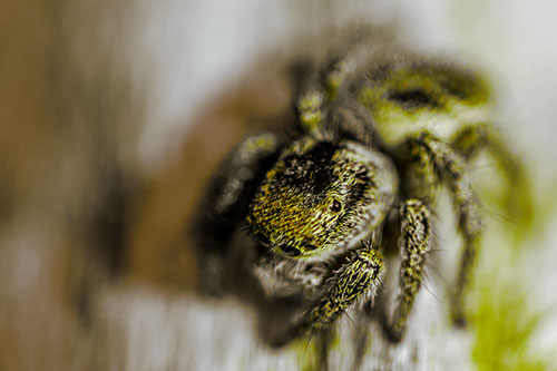 Jumping Spider Makes Eye Contact (Green Tint Photo)