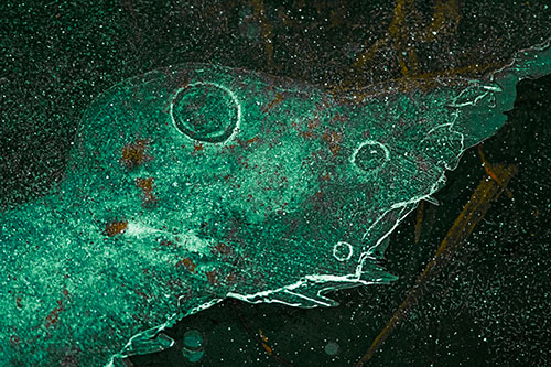 Large Headed Bubble Eyed Ice Face Frozen Among River (Green Tint)