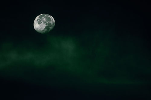 Moon Begins Descent Beyond Faint Mist Cloud (Green Tint Photo)