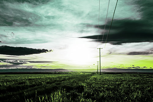 Powerline Prairie To Peak Sunset (Green Tint Photo)