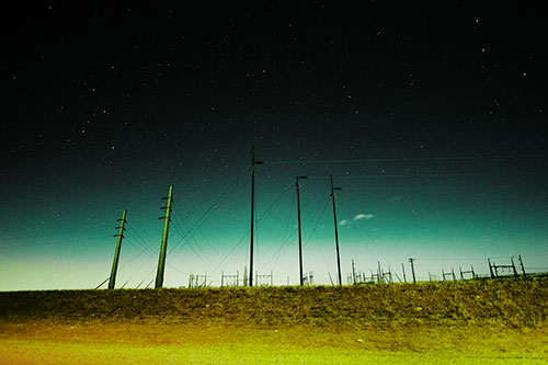 Powerlines Among The Night Stars (Green Tint Photo)