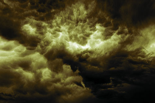 Raging Thunderstorm Clouds Brewing Among Sky (Green Tint)