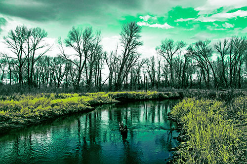 Shadow Casting Trees Along Riverbend (Green Tint)