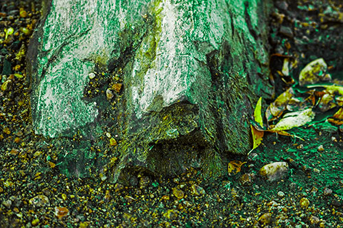 Slime Covered Rock Face Resting Along Shoreline (Green Tint Photo)