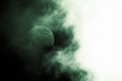 Smearing Mist Clouds Consume Moon (Green Tint Photo)