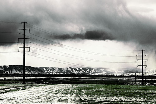 Snowstorm Brews Beyond Powerlines (Green Tint Photo)