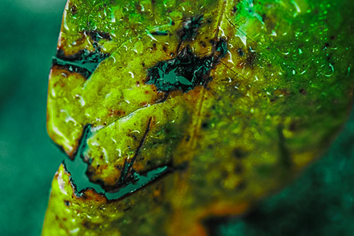 Soaking Wet Smiling Decayed Leaf Face (Green Tint Photo)