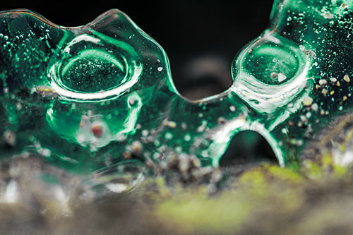 Vertical Bubble Eyed Screaming Ice Face Along Frozen River (Green Tint Photo)