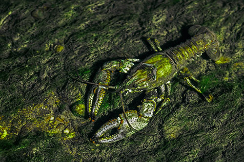 Water Submerged Crayfish Crawling Upstream (Green Tint)