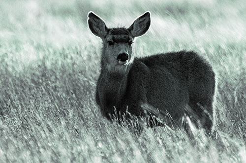 White Tailed Deer Leg Deep Among Grass (Green Tint Photo)