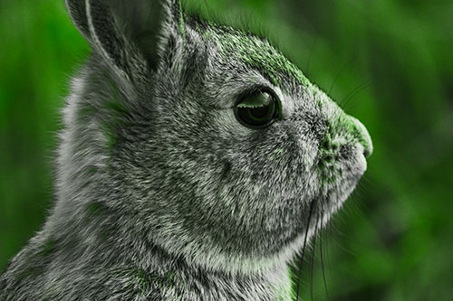 Alert Bunny Rabbit Detects Noise (Green Tone Photo)