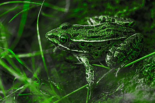 Alert Leopard Frog Prepares To Pounce (Green Tone Photo)