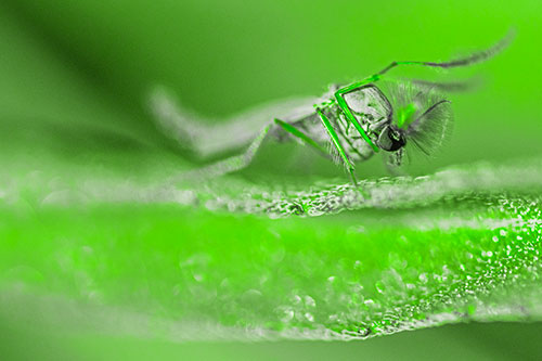 Arm Raising Midge Fly Standing Among Leaf (Green Tone)
