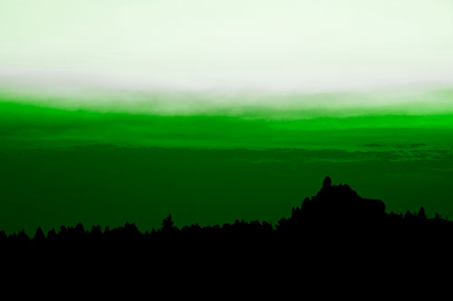 Blood Cloud Sunrise Behind Mountain Range Silhouette (Green Tone Photo)