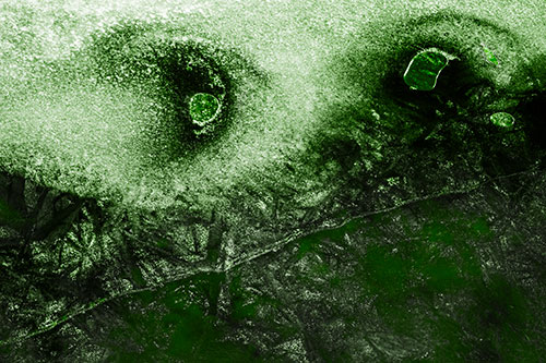 Bubble Eyed Smirk Cracking River Ice Face (Green Tone Photo)