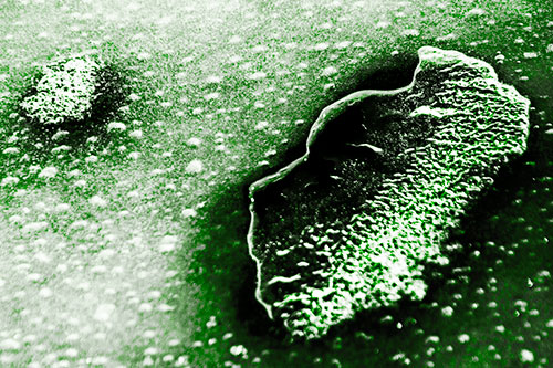 Bubble Head Face Peeking Through Ice (Green Tone Photo)