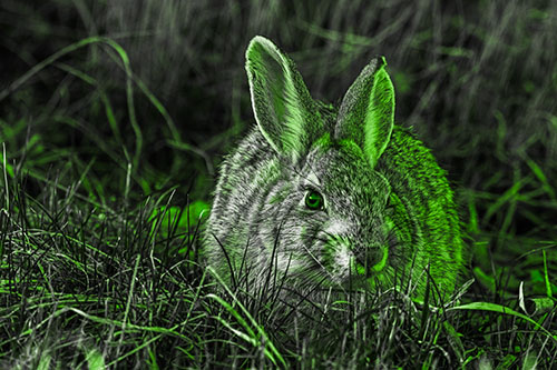 Bunny Rabbit Lying Down Among Grass (Green Tone Photo)