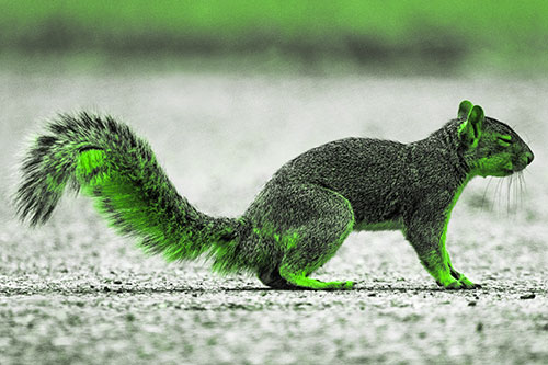 Closed Eyed Squirrel Meditating (Green Tone Photo)